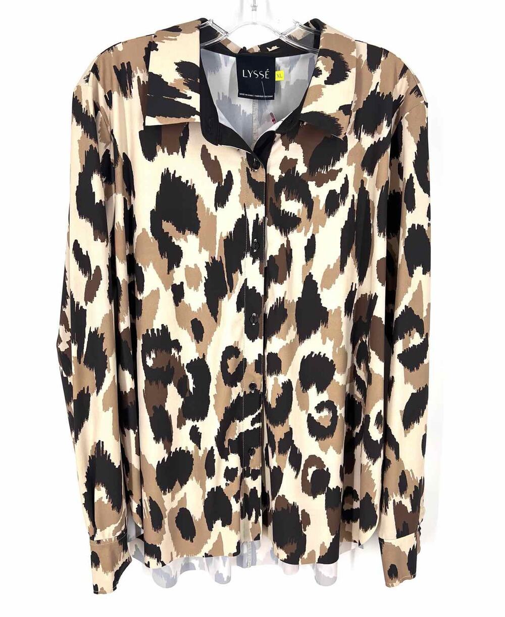Lysse Size XL Beige/Brown Animal Print Designer Blouse